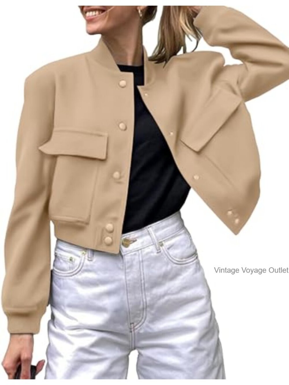 Zeagoo Women's Button Down Bomber Jacket Lightweight Casual Shacket